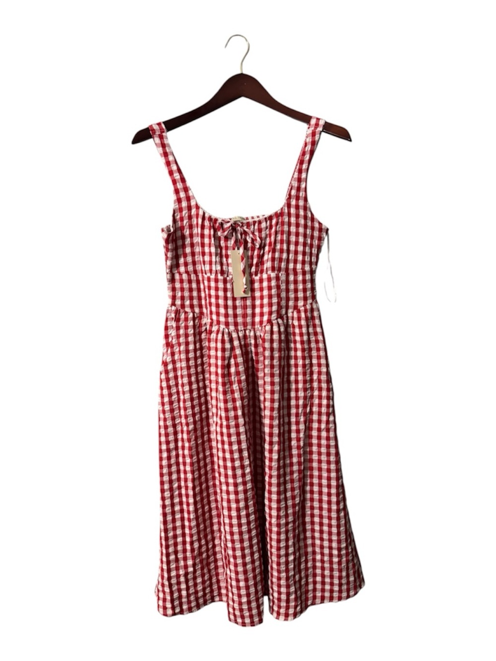 NWT Thirty Thirty LA Red Gingham Tie Front Midi Dress Size XL